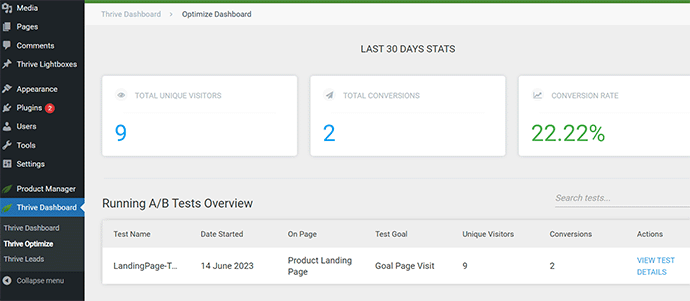 Thrive 最適化ダッシュボード Thrive Optimize dashboard