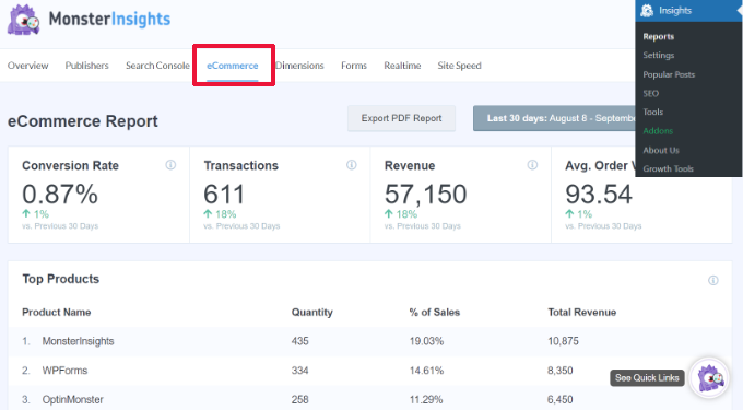 eコマースレポートの表示 Viewing eCommerce reports