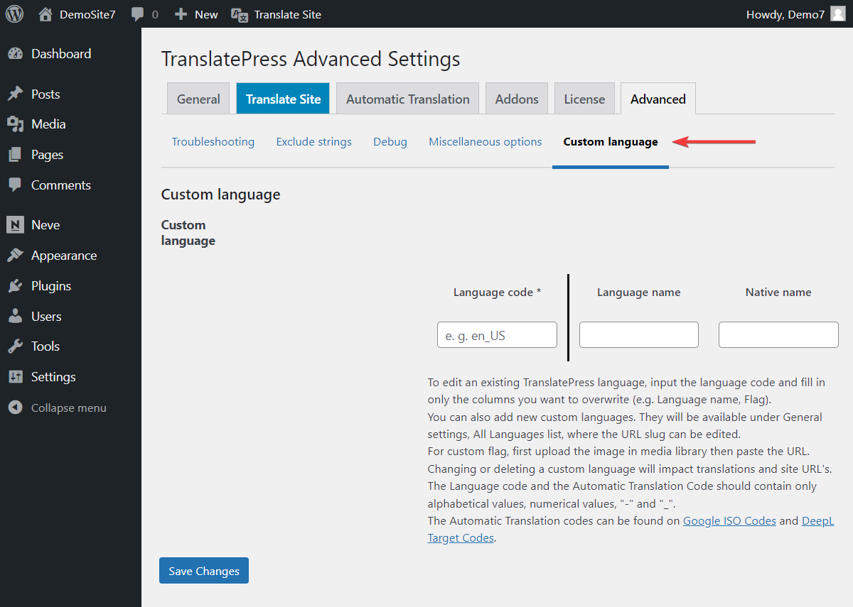Usar configuraciones avanzadas para TranslatePress