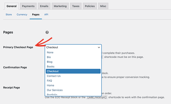 tetapkan-checkout-halaman-edd - SeedProd Easy Digital Downloads assign custom checkout page