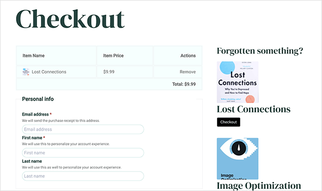 halaman checkout produk digital - SeedProd Digital product checkout page example