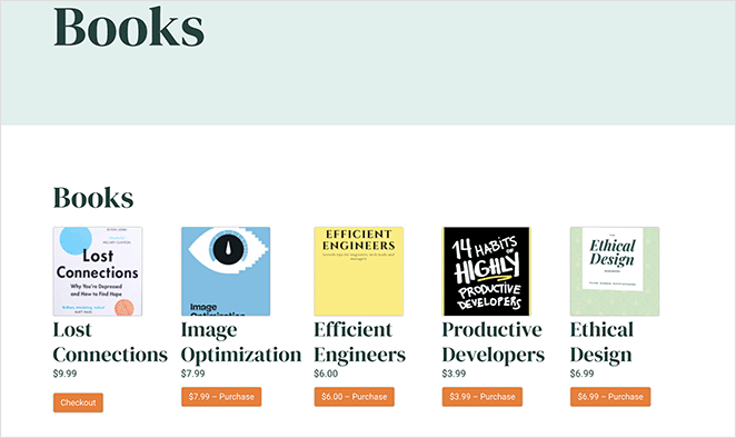halaman-daftar-produk digital - SeedProd Digital Product listings page example