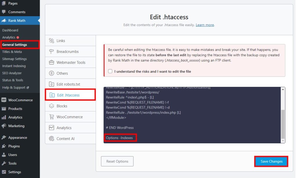 rank math edit htaccess отключить просмотр каталогов в wordpress
