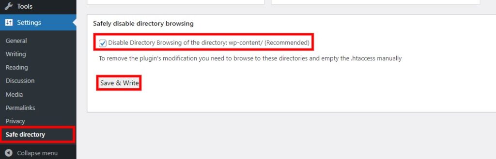 настройки плагина отключают просмотр каталогов в wordpress