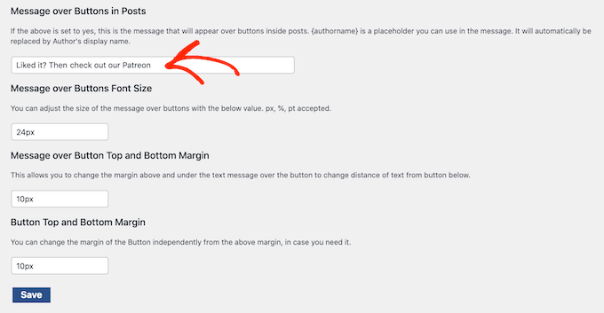 Personalizzare il messaggio sopra un pulsante Patreon Customizing the message above a Patreon button