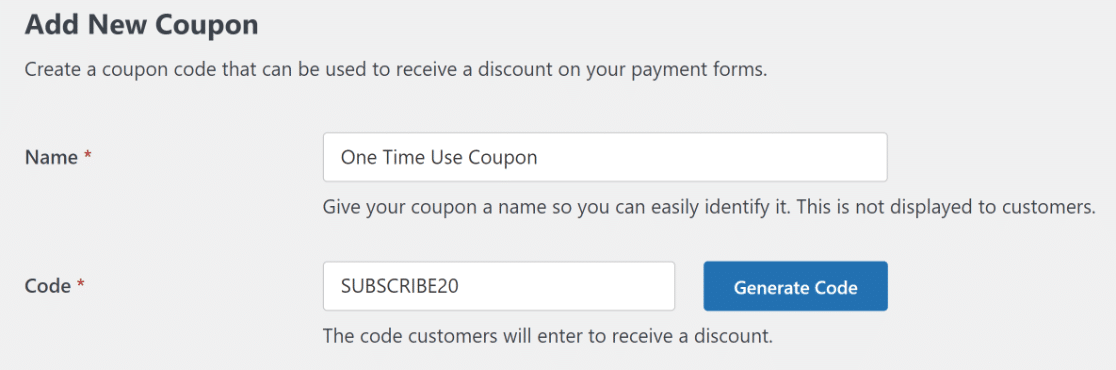 Aggiunta di un nuovo coupon - WPForms