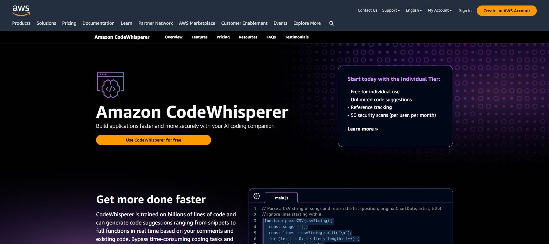 Amazon CodeWhisperer - Página de inicio julio de 2023