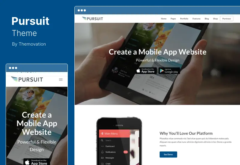 Tema Pursuit - O temă WordPress pentru aplicație flexibilă și software cloud