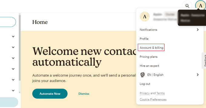 Klik avatar Mailchimp Anda Click your Mailchimp avatar