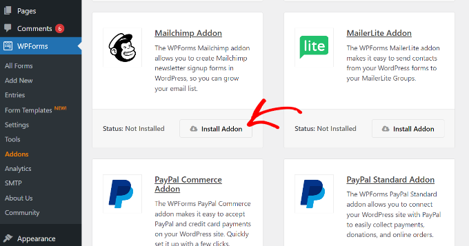 Instal addon Mailchimp Install Mailchimp addon