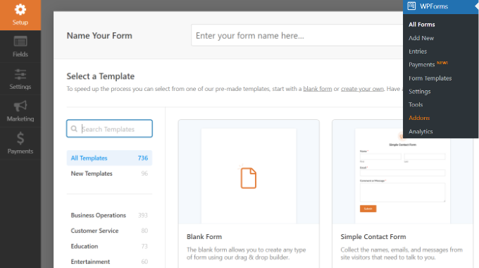 Pilih Templat formulir Select a form template