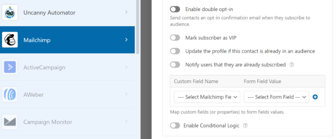 Lebih banyak pengaturan Mailchimp di WPForms More Mailchimp settings in WPForms