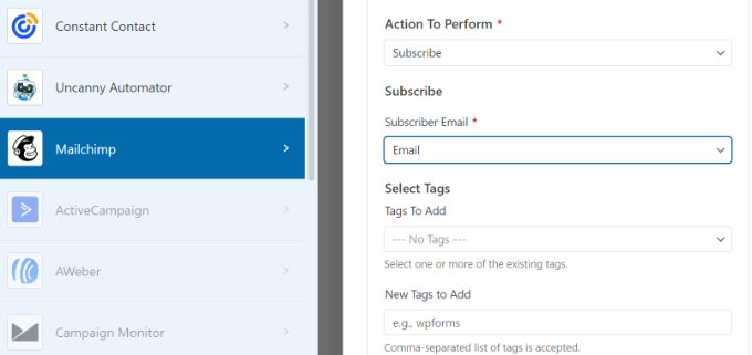Pengaturan Mailchimp tambahan di WPForms Additional Mailchimp settings in WPForms