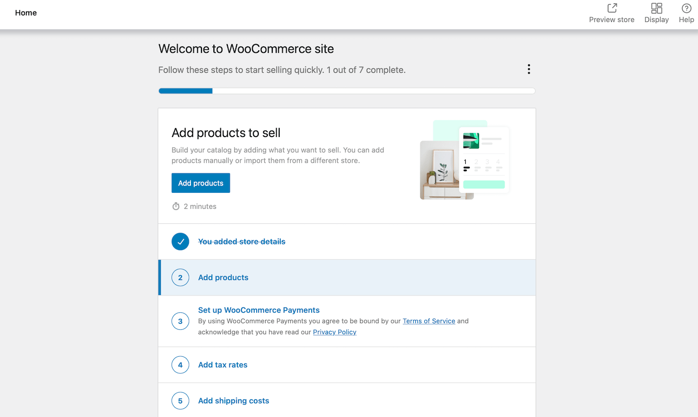 Lista de verificare de bun venit WooCommerce.