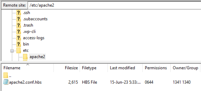 Accesați fișierele de configurare apache Access apache config files