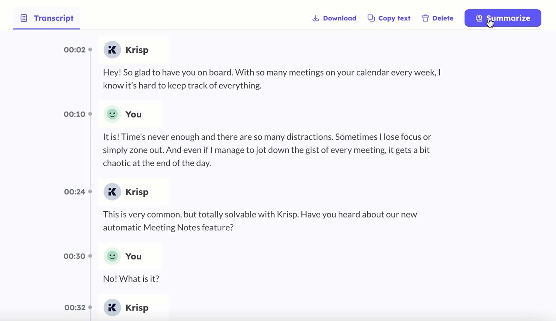 Résumés de transcription de Krisp