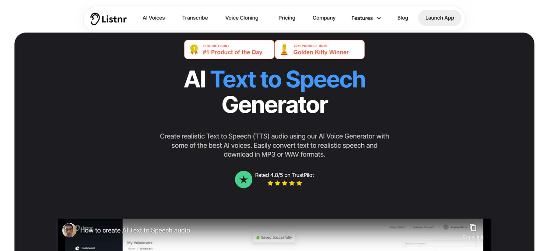 Listnr AI, un outil de synthèse vocale IA