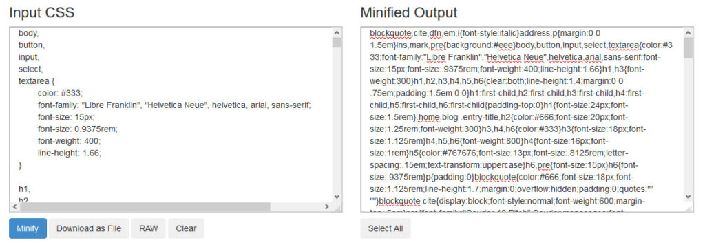 cómo reducir las solicitudes http wordpress css minification ejemplo