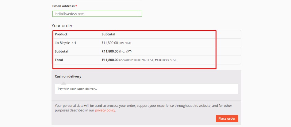 Esta é uma captura de tela da página de checkout junto com o GST