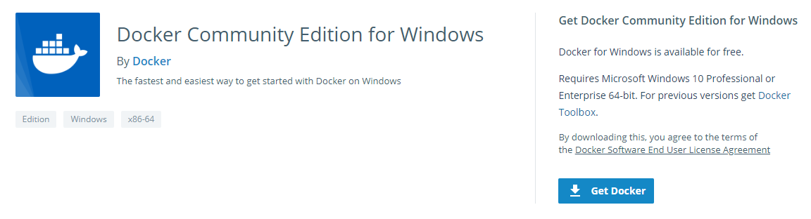 Windows版のDockerをダウンロードし、