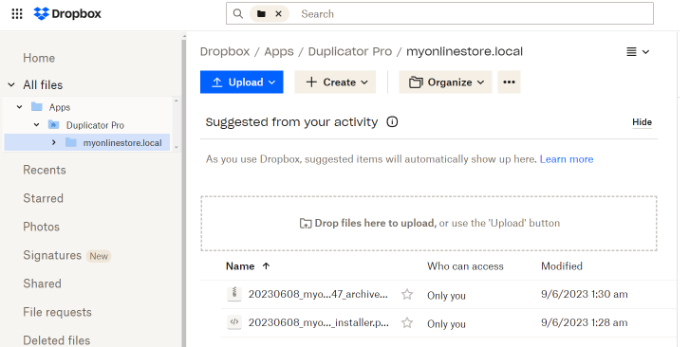 轉到 Drobox 中的 Duplicator 文件夾 Go to Duplicator folder in Drobox