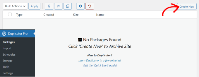 在復制器中創建一個新包 Create a new package in Duplicator