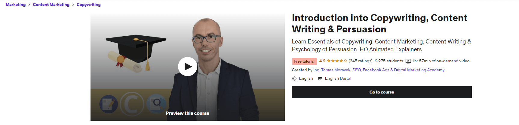 Introdução à página inicial do curso de Copywriting.