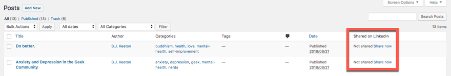 WordPressからLinkedInへ
