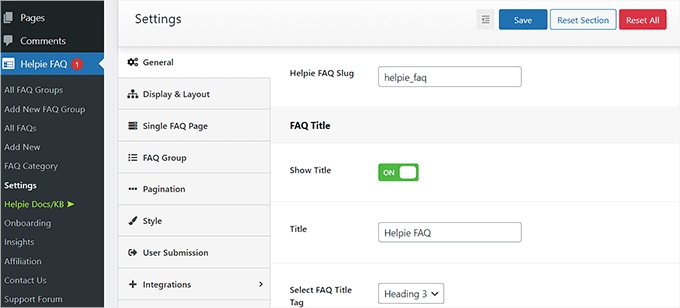 Tableau de bord Helpie FAQ Helpie FAQ dashboard