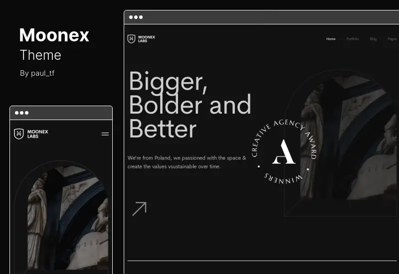 Moonex テーマ - 代理店とポートフォリオの WordPress テーマ