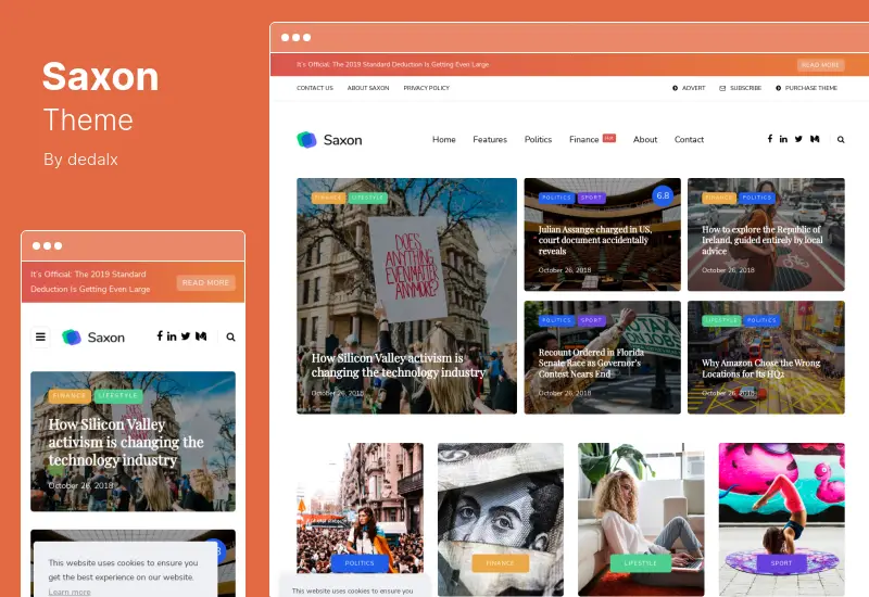 ธีมแซกซอน - เนื้อหาไวรัสบล็อก & ธีมการตลาดนิตยสาร WordPress