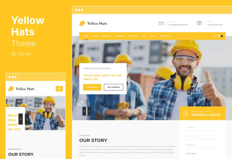 ธีมหมวกสีเหลือง - ธีม WordPress การก่อสร้างอาคารและการปรับปรุงใหม่