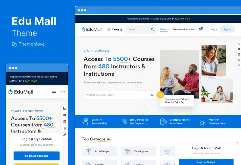 EduMall Theme - профессиональная тема WordPress для образовательного центра LMS