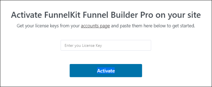 Ingrese la clave de licencia de FunnelKit Enter FunnelKit license key