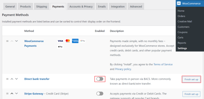 Habilitar servicios de pago en WooCommerce Enable payment services in WooCommerce