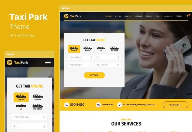 ธีม TaxiPark - ธีม WordPress ของ บริษัท บริการรถแท็กซี่