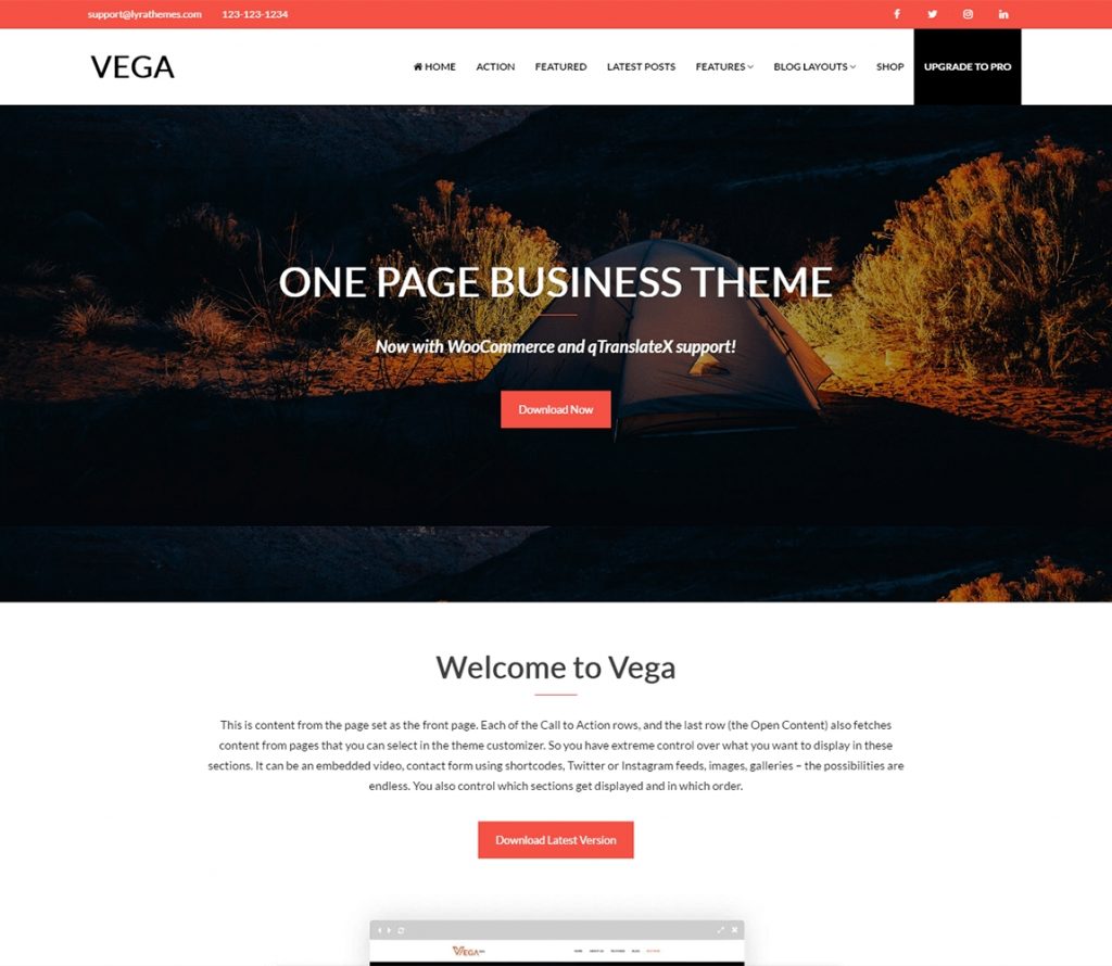 Vega – Das beste kostenlose One Page Business-Portfolio-Thema