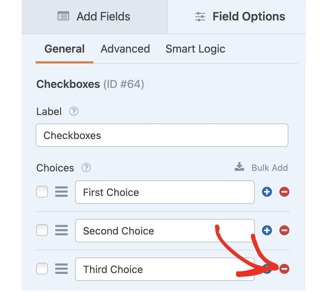 Delete checkbox options