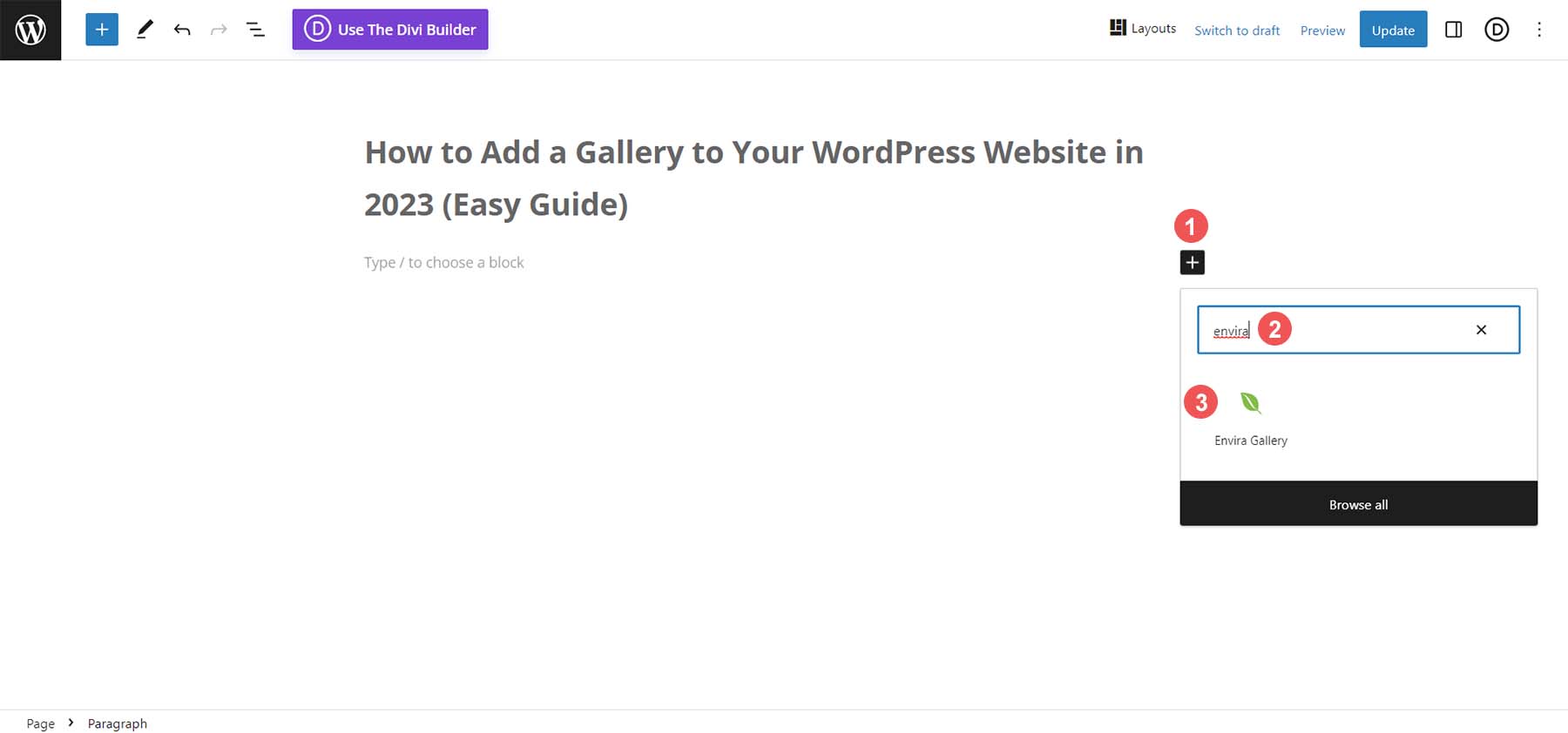 Adicione sua Galeria Envira ao seu site via Block Editor