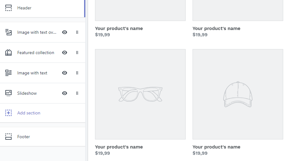 Verwenden des Shopify-Editors.