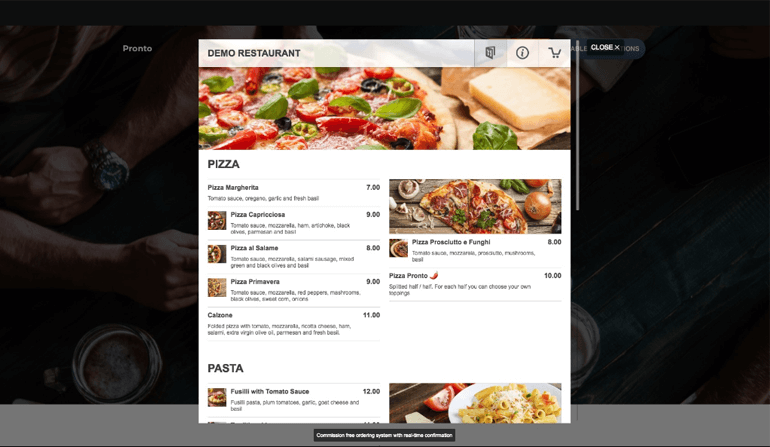 GloriaFood Demo'dan Restoran Menüsü