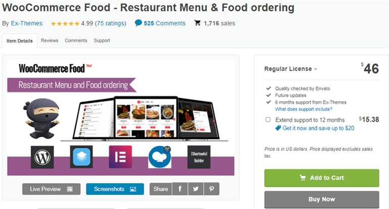 WordPress için WooCommerce Food En İyi Premium Restoran Menü Eklentisi