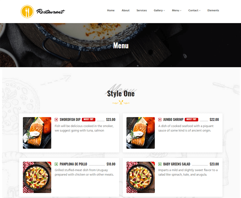 Elementor Demo için Restoran ve Kafe Eklentisi