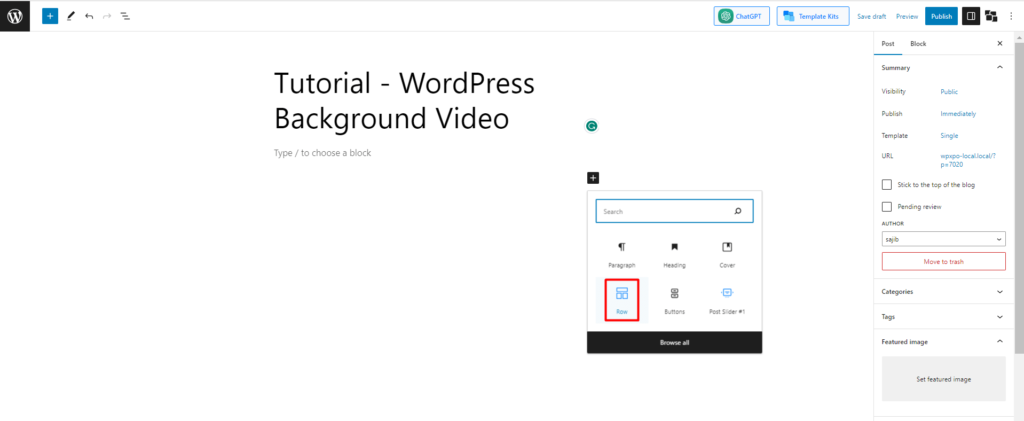 فيديو خلفية ووردبريس: أضفه بطريقتين مختلفتين 11 add row column block