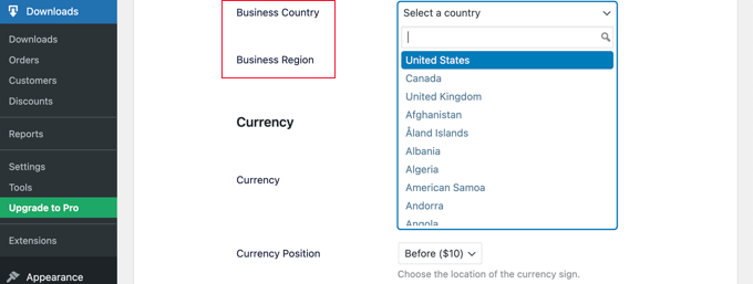 Configuração de downloads digitais fáceis Selecione um país Easy Digital Downloads Setup Select a Country