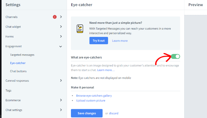 Выберите привлекающее внимание Enable eye catcher