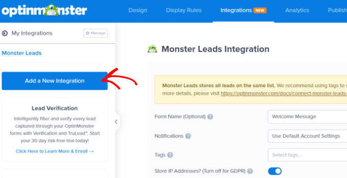Добавить интеграцию Click add a new integration