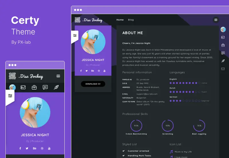 Certy Theme - Tema creativo de WordPress para currículum vitae y CV
