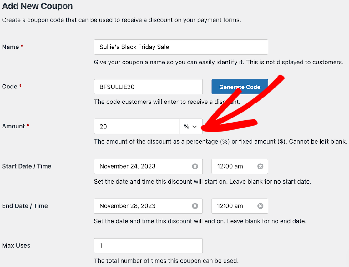Creating a percentage discount in WPForms Coupons addon