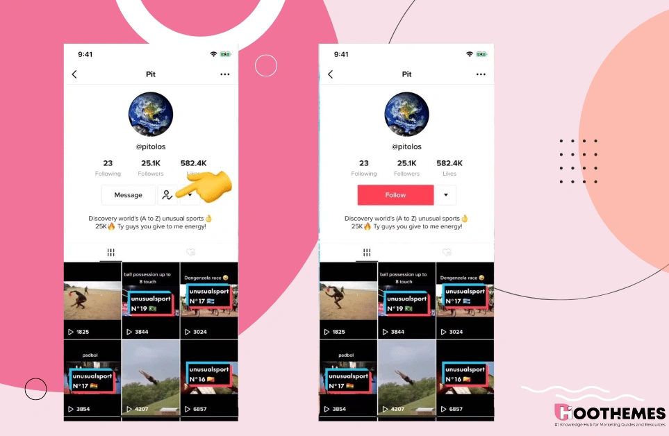 如何在 TikTok 上取消关注某人:个人资料关注图标